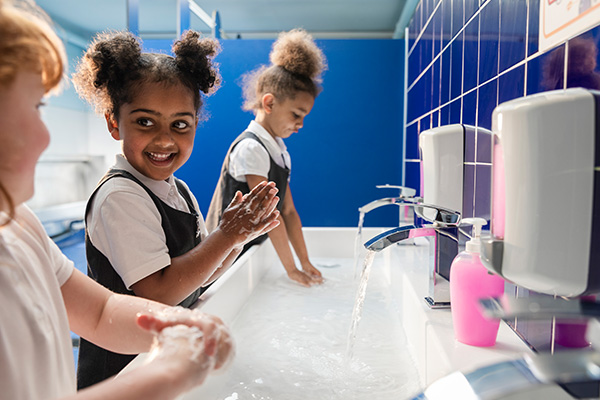 Children washing hands