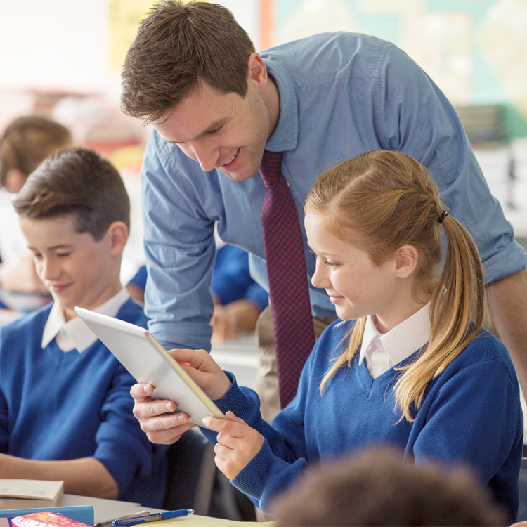 Teacher and student in class